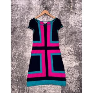 Lilly Pulitzer Dress Small Womens Pink Blue Color Block Knit Short Sleeve